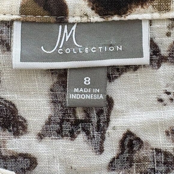 JM Collection Linen Safari Top Sz. 8 Button Down Animal Print Resort Boho Mob Wi - Picture 7 of 8